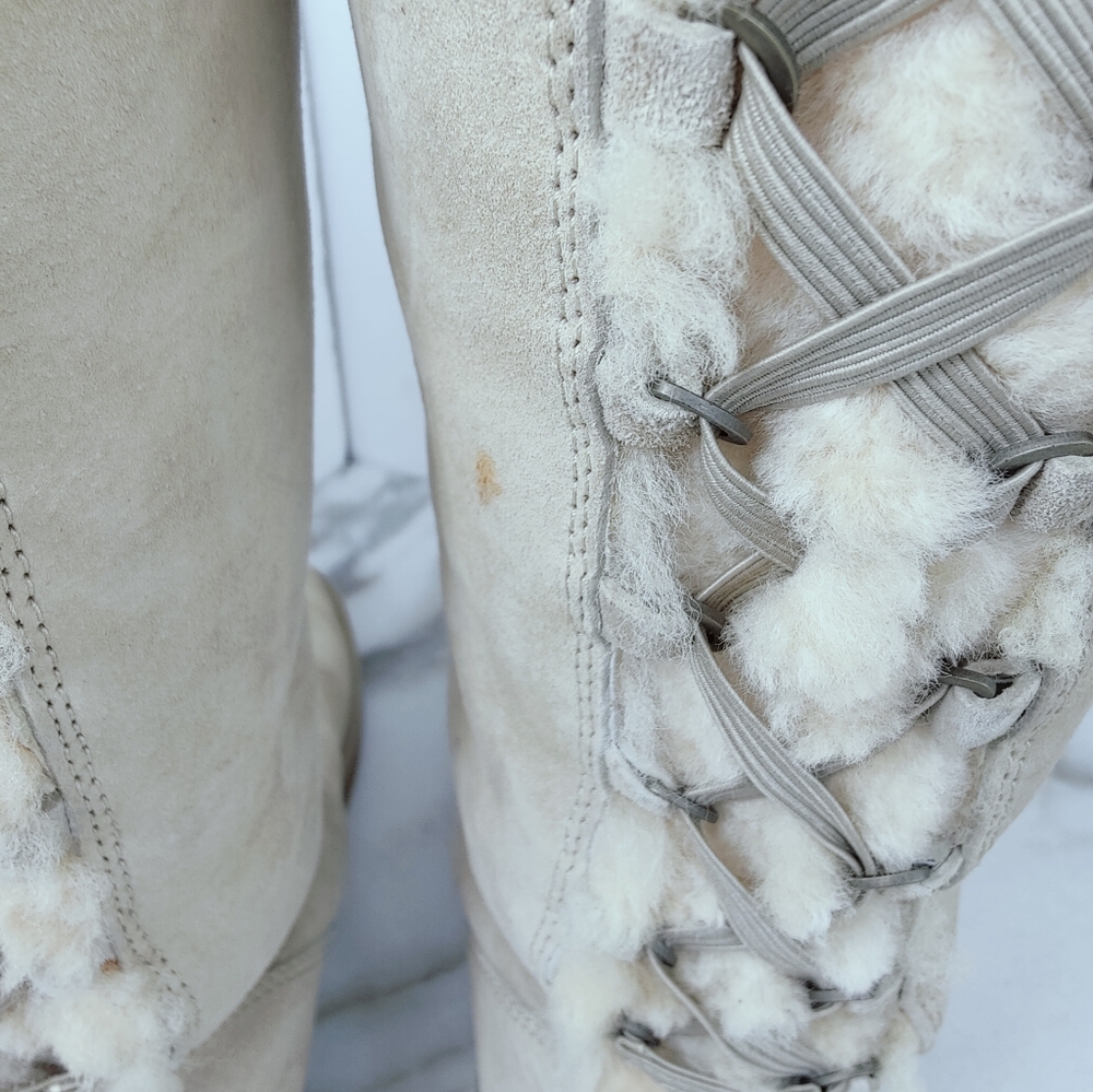 UGG Tall Lace-Back Shearling Boots in Light Beige/Cream - Picture 10 of 14